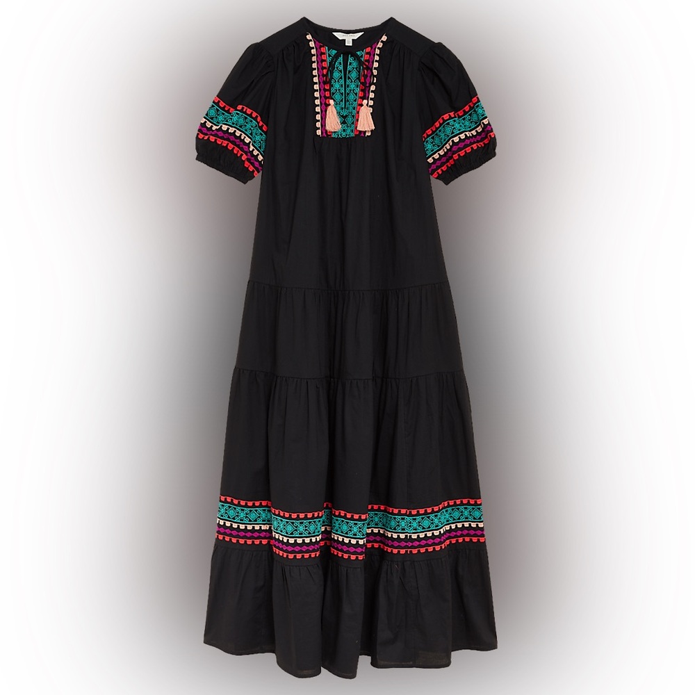 Embroidered Navy Maxi Dress